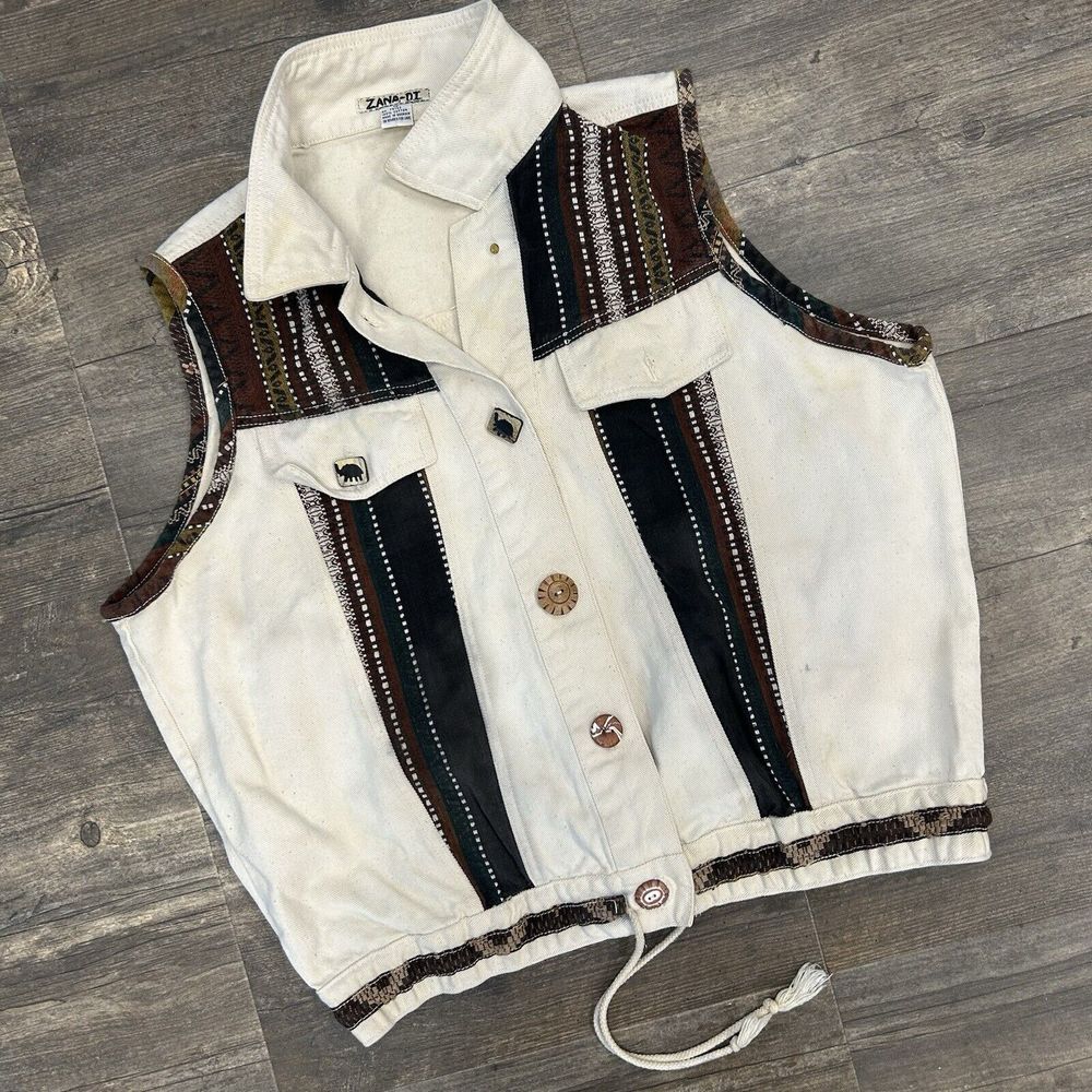Vintage 90's Zana Di Denim Vest Jacket Women Size 16 Button Front Grunge